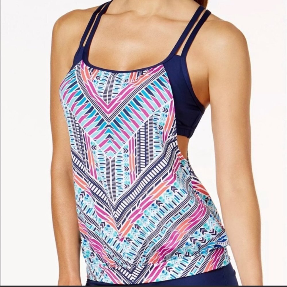 NWT $86 Jag Swim Cross Back Tankini Top Small Swimsuit Athletic Built in Bra